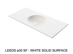 Plan vasque lavabo circulaire ⦰ 30 cm sur mesure Largeur 50 à 201 x P 40 à 51 cm Finition lisse 10 couleurs au choix, Anti bactérien Résine Akrytan® dans la masse Livraison Offerte.